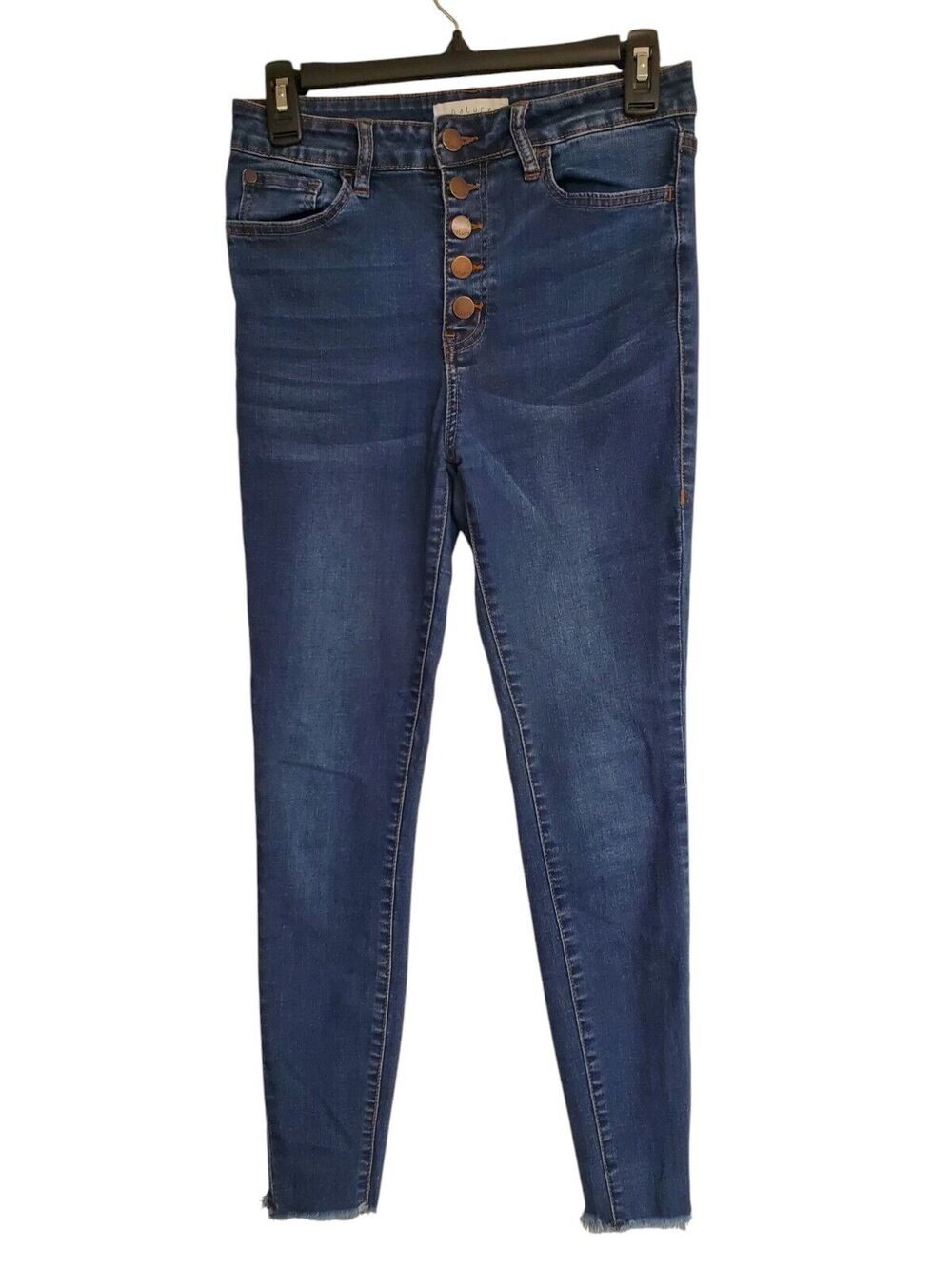 Junior's Nature Denim Darkwash Skinny Jeans Button Fly Frayed Ankles | Size 5